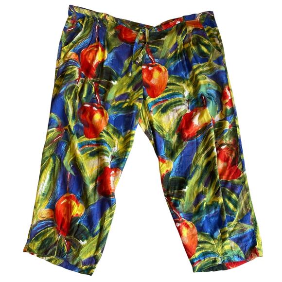 VTG Jams World Tropical Fruit Print Multicolor Rayon Super Soft Capri Pants Med - Picture 1 of 10